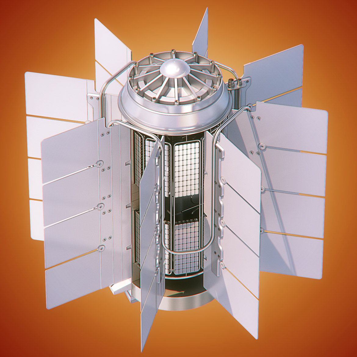 MMRTG Nuclear generator for spacecaft rendering infographic